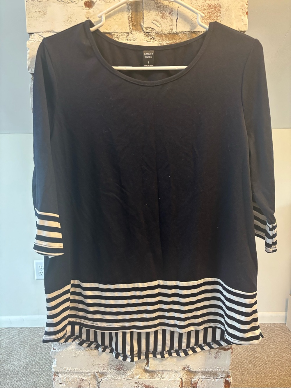 Emery Rose Black Tunic with Cream Stripe Detail